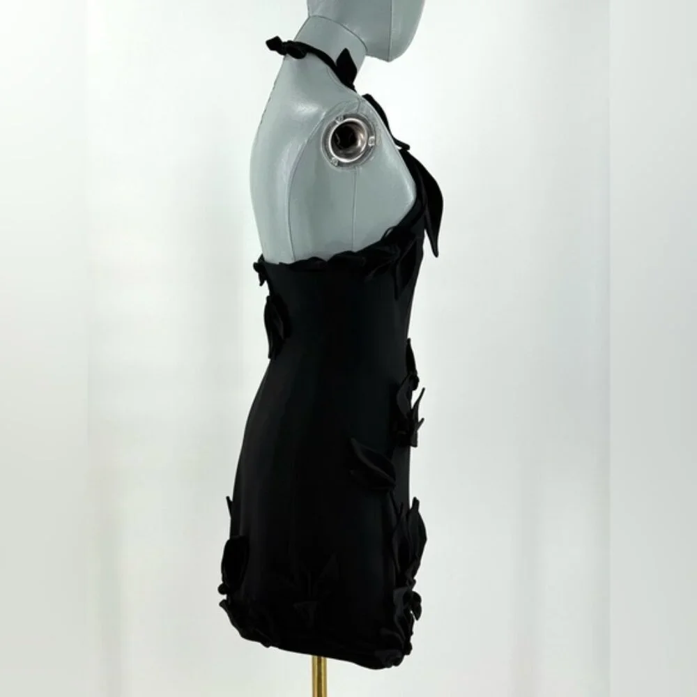 🆕 CULT GAIA 🧿 NWOT Elliana Calla Lily Floral Appliqué Mini, Black - Sz 00